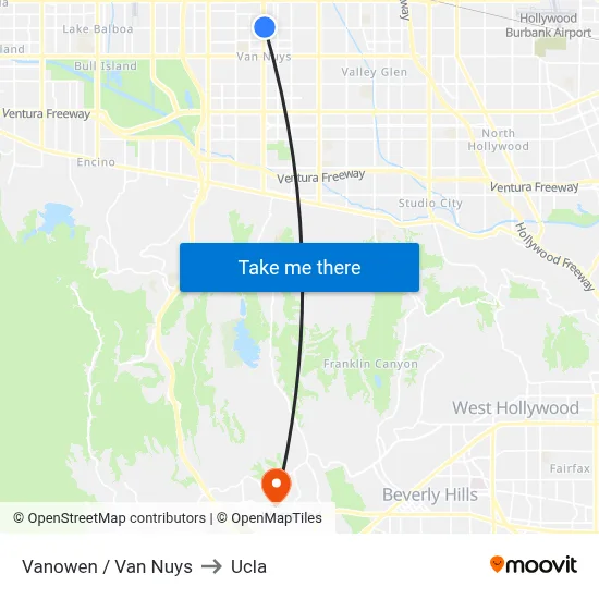 Vanowen / Van Nuys to Ucla map