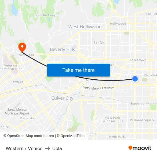 Western / Venice to Ucla map