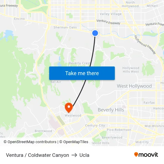 Ventura / Coldwater Canyon to Ucla map