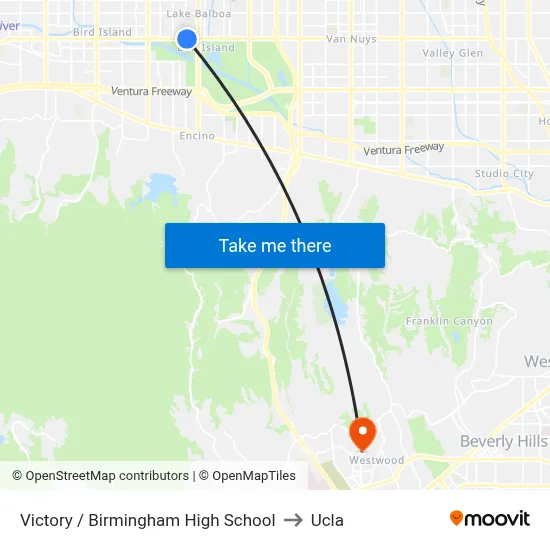 Victory / Birmingham High School to Ucla map
