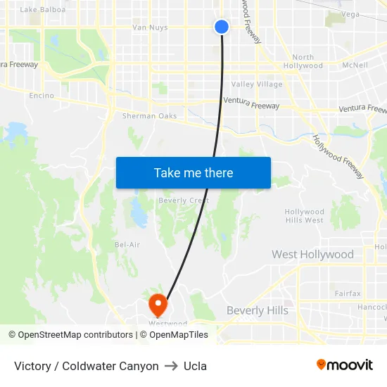 Victory / Coldwater Canyon to Ucla map