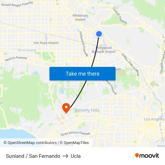Sunland / San Fernando to Ucla map
