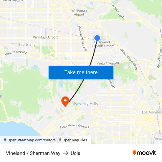 Vineland / Sherman Way to Ucla map