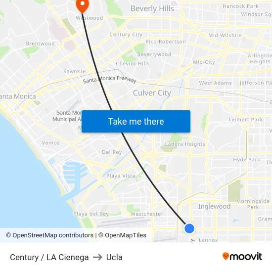 Century / LA Cienega to Ucla map