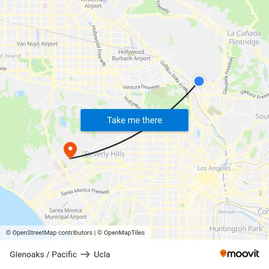 Glenoaks / Pacific to Ucla map
