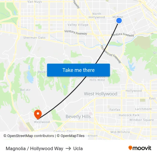 Magnolia / Hollywood Way to Ucla map