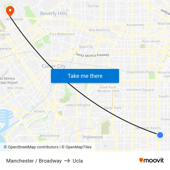 Manchester / Broadway to Ucla map