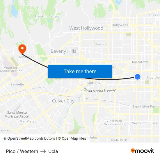 Pico / Western to Ucla map