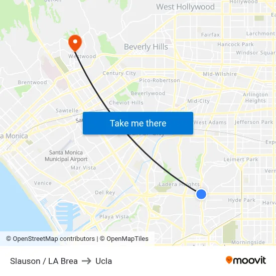 Slauson / LA Brea to Ucla map