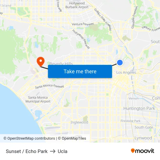Sunset / Echo Park to Ucla map