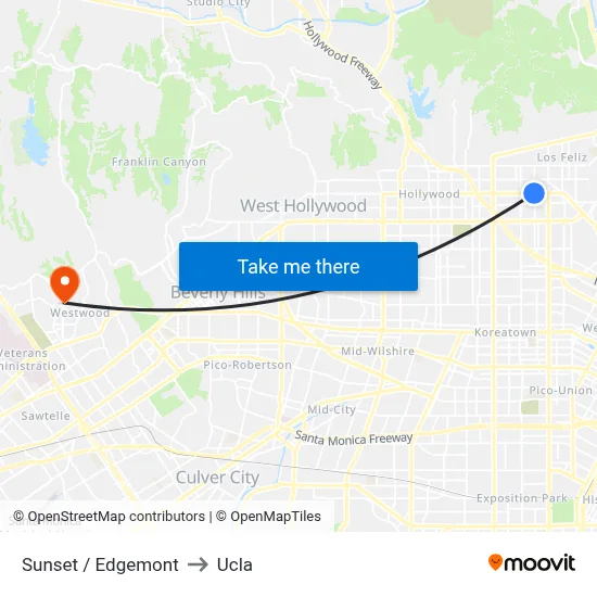 Sunset / Edgemont to Ucla map