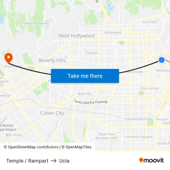 Temple / Rampart to Ucla map