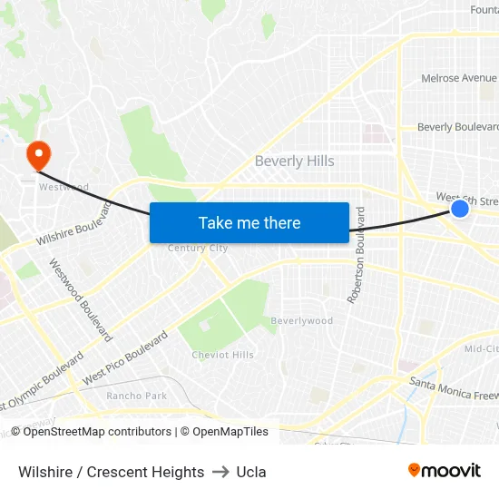 Wilshire / Crescent Heights to Ucla map