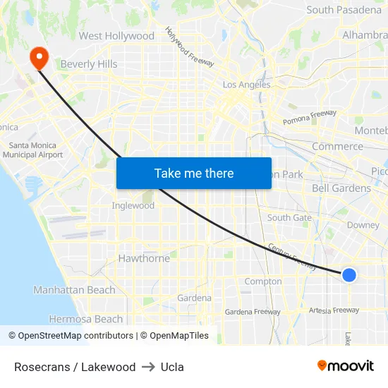 Rosecrans / Lakewood to Ucla map