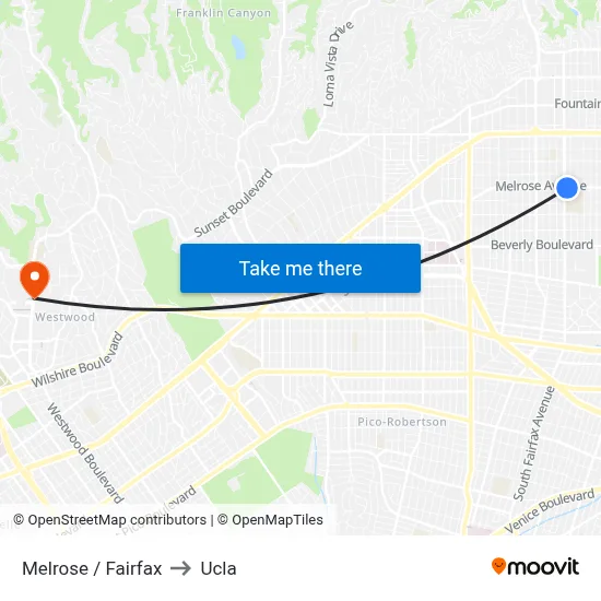 Melrose / Fairfax to Ucla map