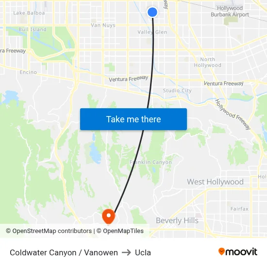 Coldwater Canyon / Vanowen to Ucla map