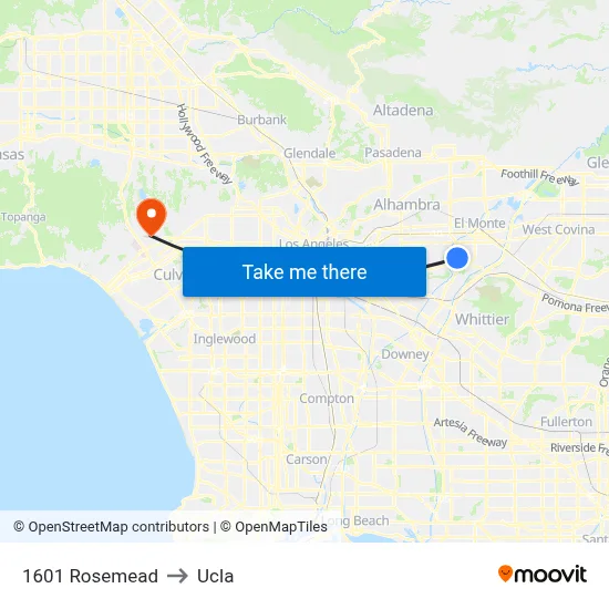 1601 Rosemead to Ucla map