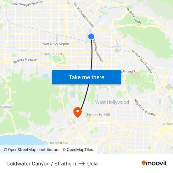 Coldwater Canyon / Strathern to Ucla map