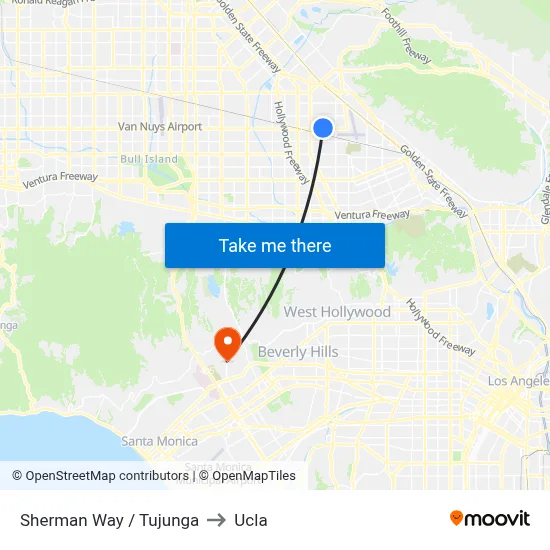 Sherman Way / Tujunga to Ucla map