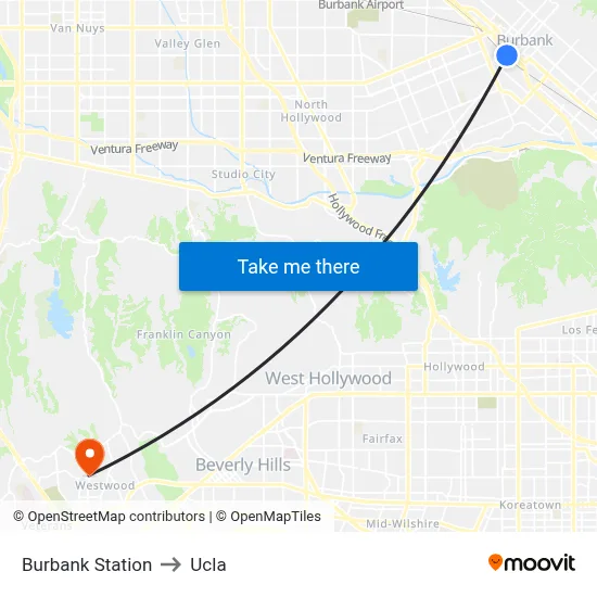 Burbank Station to Ucla map