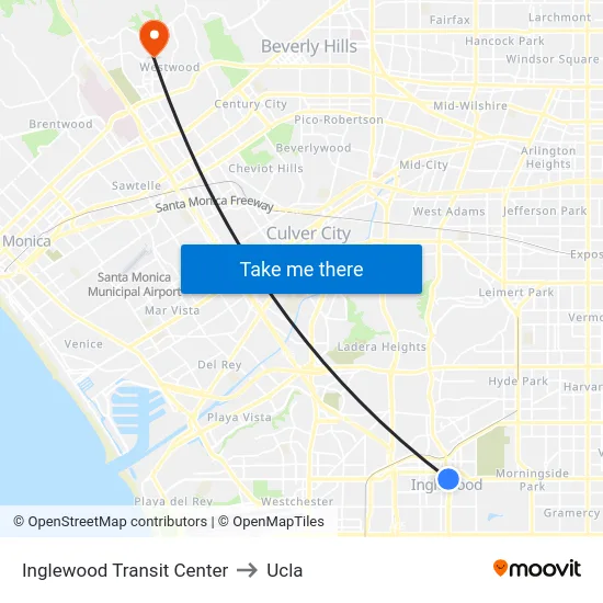 Inglewood Transit Center to Ucla map