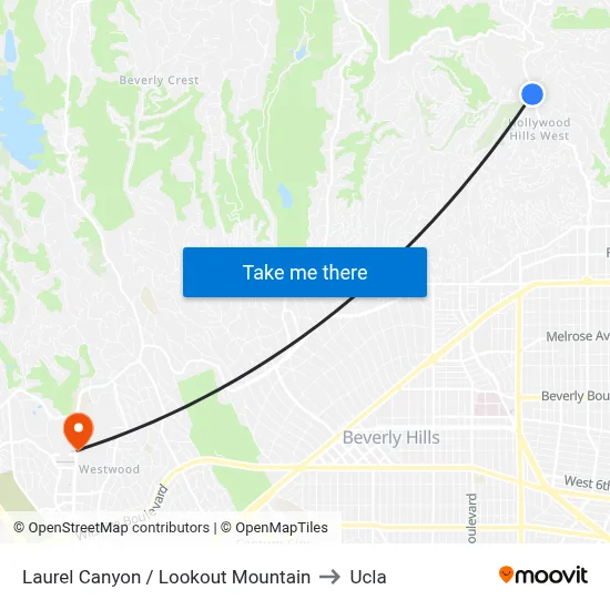 Laurel Canyon / Lookout Mountain to Ucla map