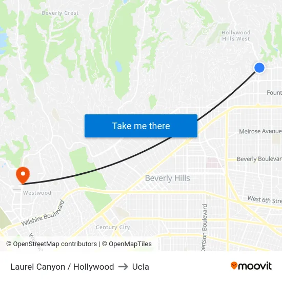 Laurel Canyon / Hollywood to Ucla map