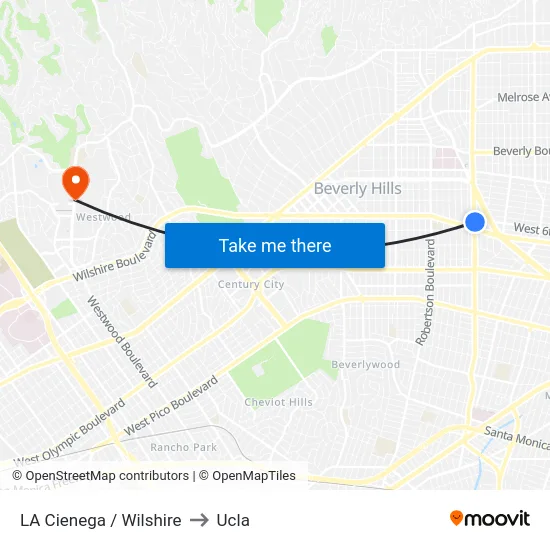 LA Cienega / Wilshire to Ucla map
