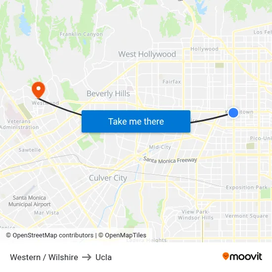 Western / Wilshire to Ucla map