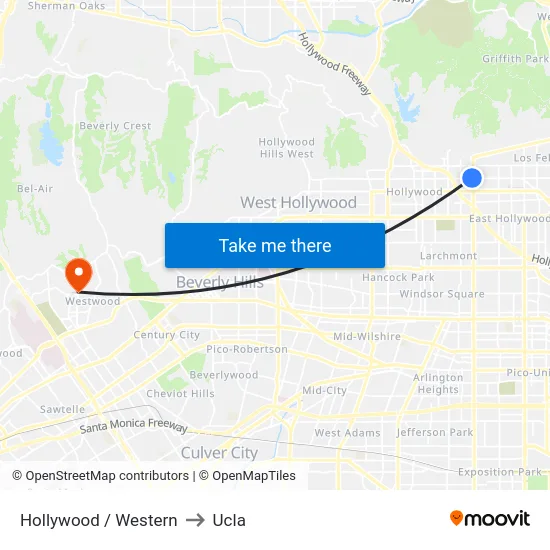 Hollywood / Western to Ucla map