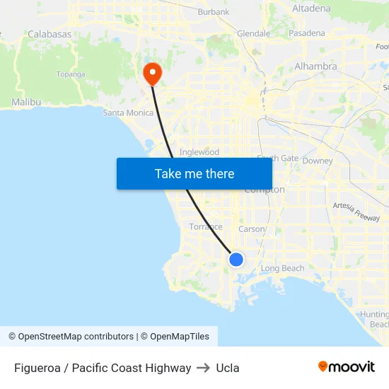 Figueroa / Pacific Coast Highway to Ucla map