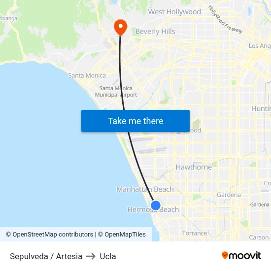 Sepulveda / Artesia to Ucla map