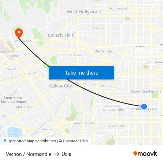 Vernon / Normandie to Ucla map
