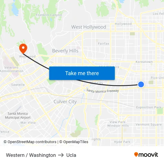 Western / Washington to Ucla map