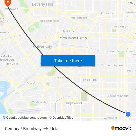 Century / Broadway to Ucla map