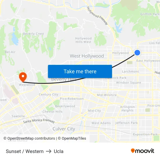 Sunset / Western to Ucla map