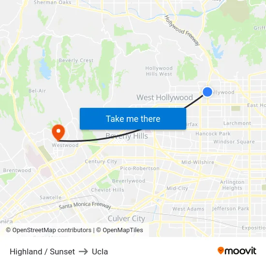 Highland / Sunset to Ucla map