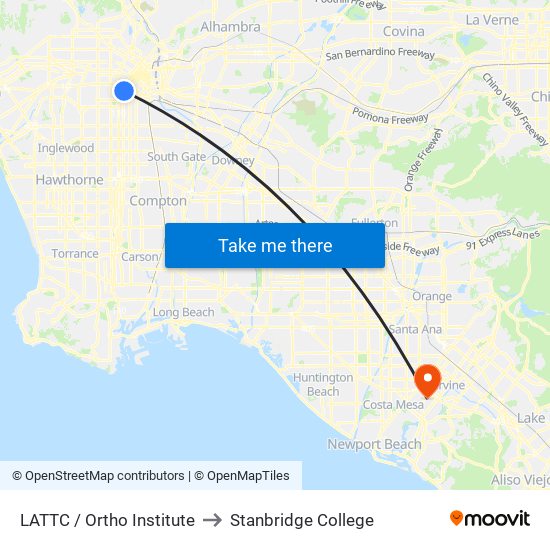 LATTC / Ortho Institute to Stanbridge College map