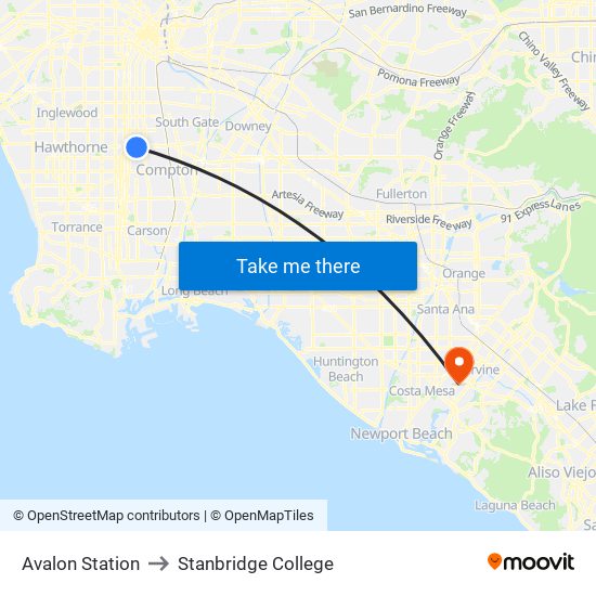 Avalon Station to Stanbridge College map