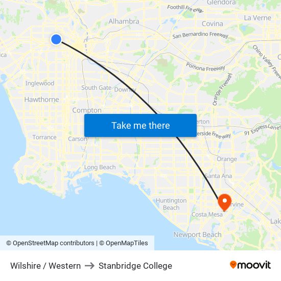 Wilshire / Western to Stanbridge College map
