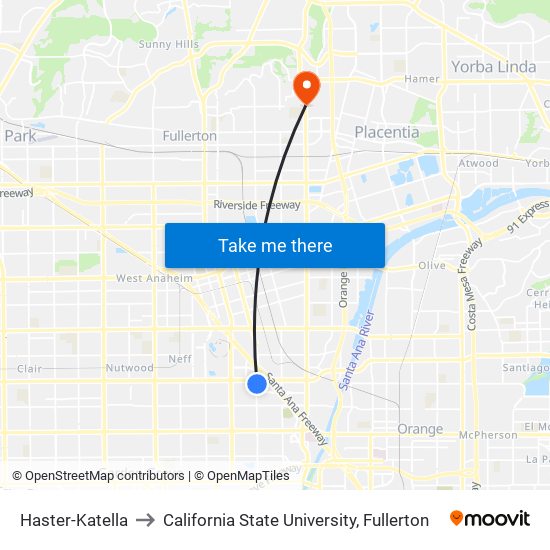 Haster-Katella to California State University, Fullerton map