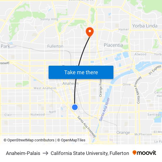 Anaheim-Palais to California State University, Fullerton map