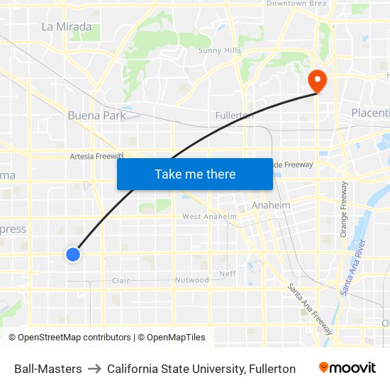 Ball-Masters to California State University, Fullerton map