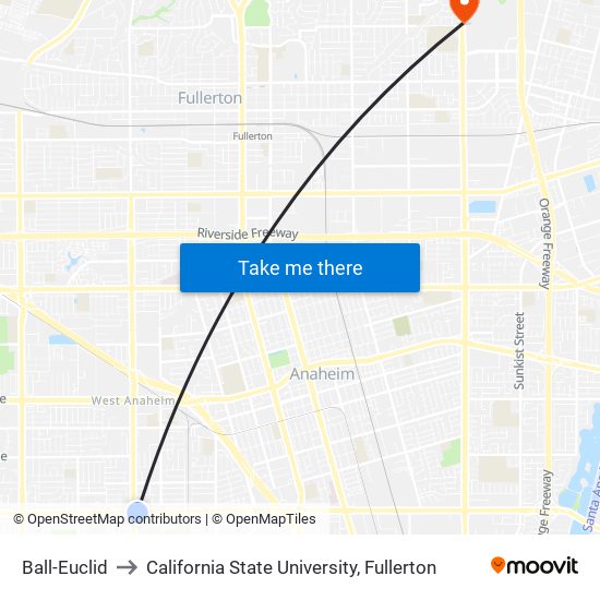 Ball-Euclid to California State University, Fullerton map