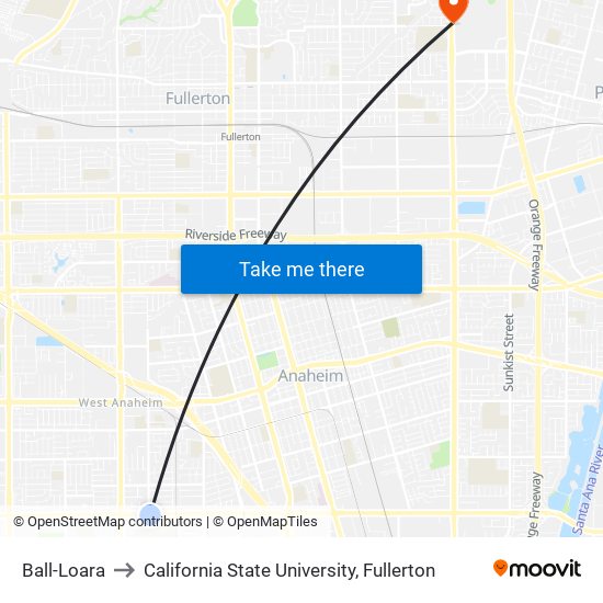 Ball-Loara to California State University, Fullerton map