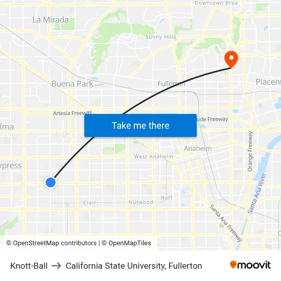Knott-Ball to California State University, Fullerton map