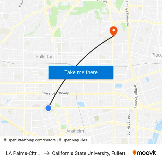LA Palma-Citron to California State University, Fullerton map