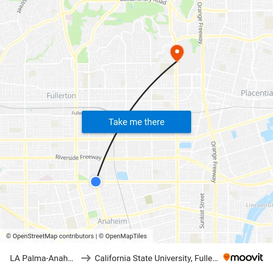 LA Palma-Anaheim to California State University, Fullerton map