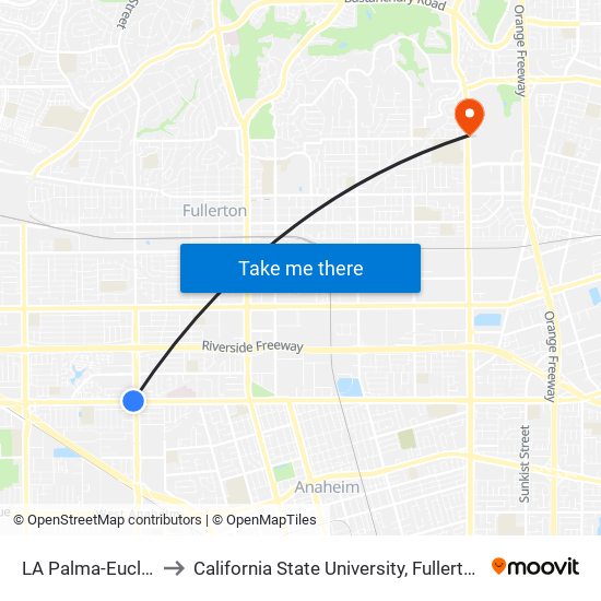LA Palma-Euclid to California State University, Fullerton map
