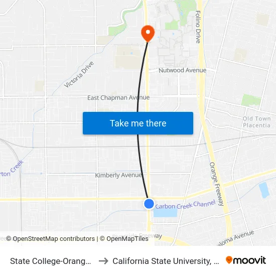 State College-Orangethorpe to California State University, Fullerton map